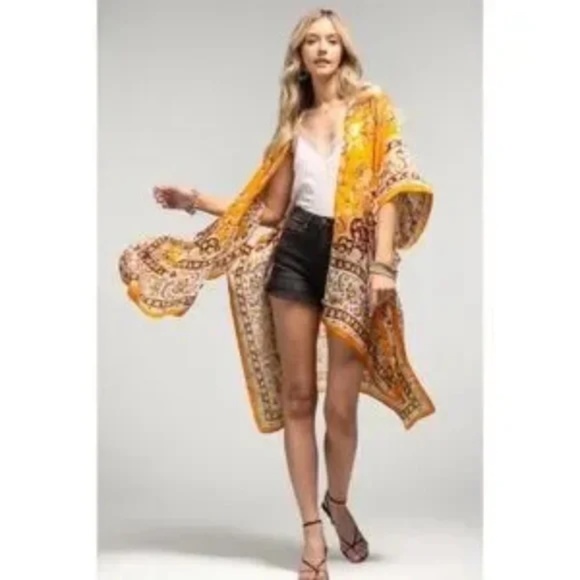 SOLD OUT Clementine Bohemian Floral Motif Kimono Wrap Coverup Open Summer Casual - Picture 5 of 5